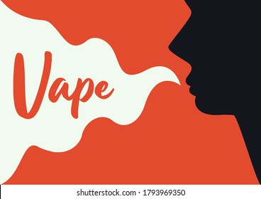 Vector illustration of woman silhouette and vape smoke from her mouth