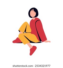 vector illustration Woman sits in a relaxed posture.