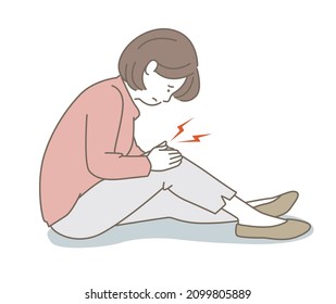 Vector illustration of a woman sitting down with a sore knee