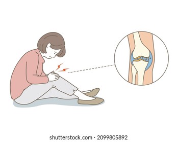 Vector illustration of a woman sitting down with a sore knee