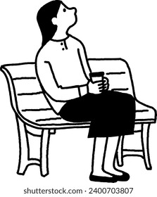 Vector illustration of a woman sitting on a bench looking up