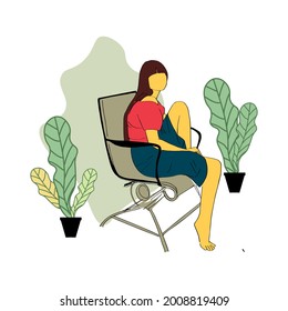 vector illustration of a woman sitting relaxed on a park bench