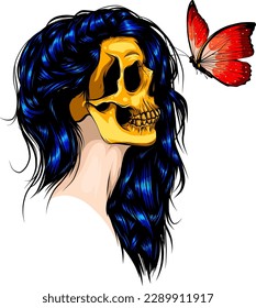 vector illustration of woman Skull and buttefly on white background