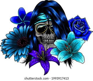 vector illustration of woman Skull with flower Lily