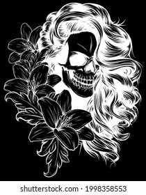 vector illustration of woman Skull with flower Lily