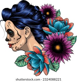vector illustration of woman Skull sugar flower.