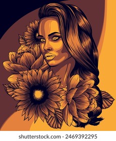 vector illustration of woman Skull sugar flower.