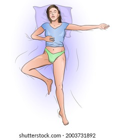 Vector illustration of a woman sleeping or resting in bed