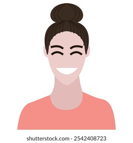 Vector illustration of a woman smiling broadly with her hair in a ponytail.