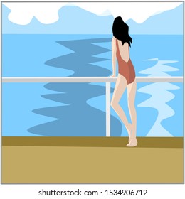 vector illustration, woman standing by the sea. vectors for business and others.