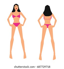Vector illustration with woman standing front and back