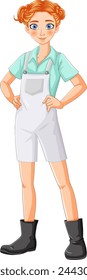 Vector illustration of a woman standing with hands on hips.