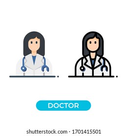 Vector illustration woman stethoscope avatar icon use 2 variations with flat and lineal color design style