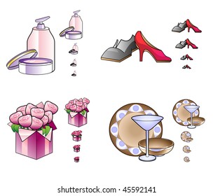 Vector Illustration of woman stuff icons in a different size. The icons look great even in a small resolution. Ideal for web shops and e-commerce.