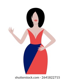 Vector illustration of woman in stylish evening dress.