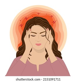 Vector Illustration Woman Suffering Severe Migraine Stock Vector ...