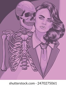 vector illustration of woman in suit with human skeleton