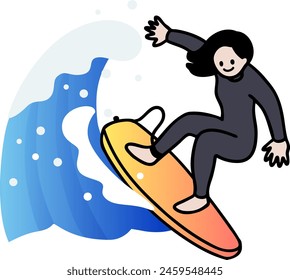 Vector illustration of a woman surfing