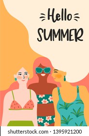 Vector illustration of woman in swimsuit. Design element for summer concept and other use.