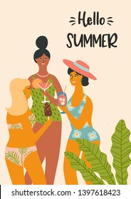 Vector illustration of woman in swimsuit. Design element for summer concept and other use.