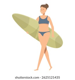 Vector illustration of a woman in swimwear with a surfboard ready for a beach adventure