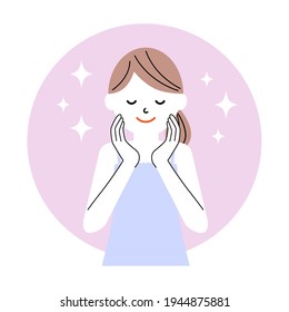 Vector illustration of woman taking care about her face
