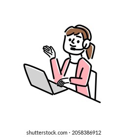 Vector illustration of woman telephone operator.