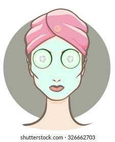 Vector illustration of a woman with a towel on her head. Relaxing and taking care of herself.