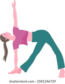 Vector illustration of a woman in the triangle yoga pose