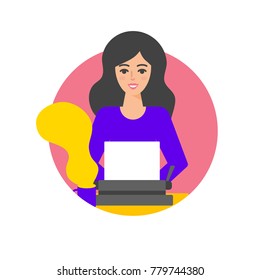 Vector illustration of woman typing on the typewriter