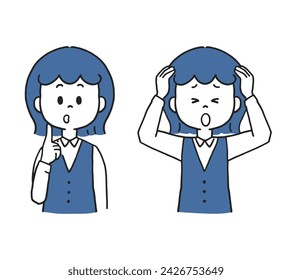 Vector illustration of a woman in a uniform looking troubled and flustered