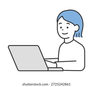 Ilustração vetorial de uma mulher usando um computador