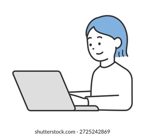 Ilustração vetorial de uma mulher usando um computador
