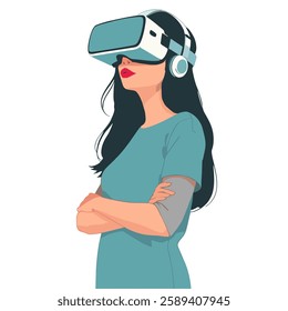 vector illustration of woman using vr