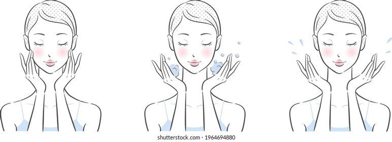 Vector illustration of a woman washing her face