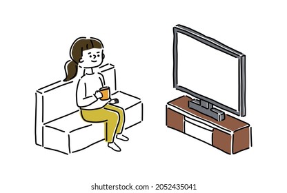 Vector illustration of woman watching TV