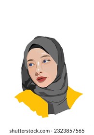 Vector illustration of woman wearing a grey hijab looking to the side