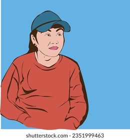 vector illustration of a woman wearing a hat with a serious face