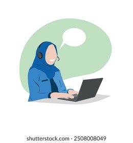 vector illustration of a woman wearing a hijab as a call center officer