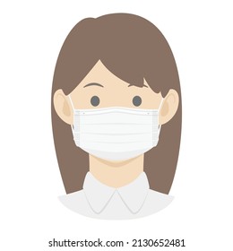 Vector Illustration Of Woman Wearing Medical Face Mask.