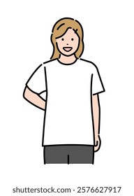 Vector illustration of a woman wearing a short-sleeved T-shirt ( front | white )