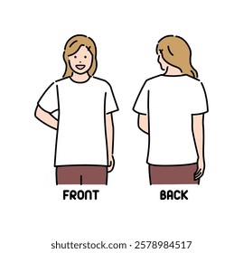 Vector illustration of a woman wearing a short-sleeved T-shirt ( white )