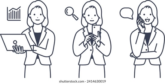 Vector illustration of a woman wearing a suit using a computer