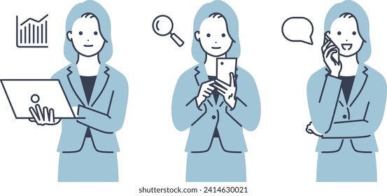 Vector illustration of a woman wearing a suit using a computer