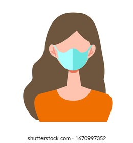 Vector illustration of woman wearing a surgical mask. The illustration for the topic of coronavirus, flu and cold.