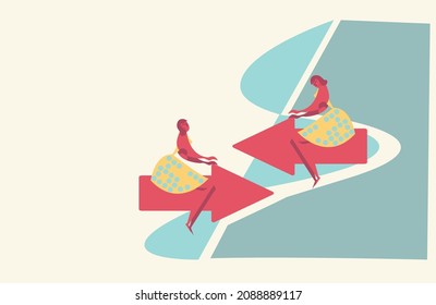 Vector illustration of woman wearing trendy clothes, changing fashion style with copy text space.