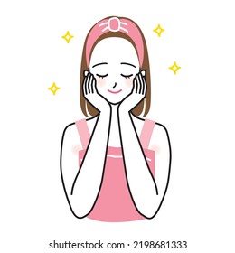 Vector illustration of a woman who is enchanted while doing skin care
