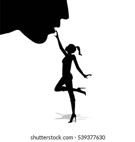 vector illustration of woman who touches male lip