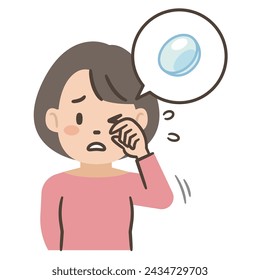 Vector illustration of a woman whose eyes hurt from contact lenses