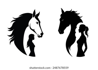 Vector illustration of a woman within a horse silhouette.